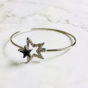 New! Silver Rhinestone Stars Bangle Bracelet